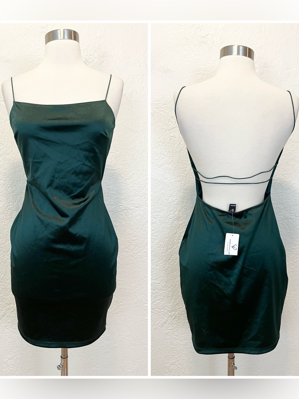 Windsor Green Satin Mini Dress Backless Strappy Large L